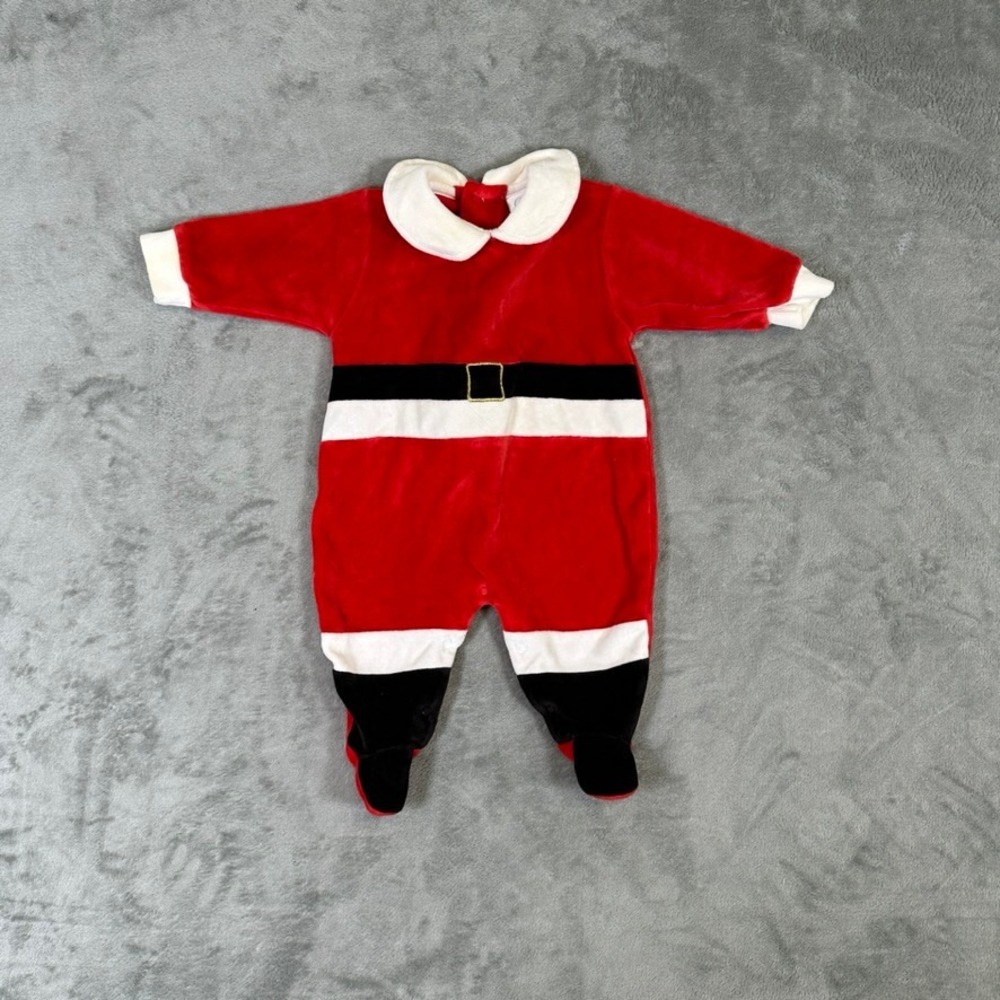 Vintage Carters Baby Santa Claus Velour Footed Sleeper Red White 3 Months
